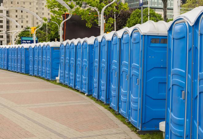 Seasonal porta potty units set up at a Prosper, Texas venue