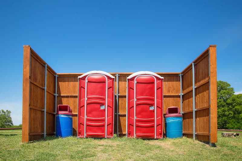 Short-term porta potty units staged for delivery in Prosper, Texas
